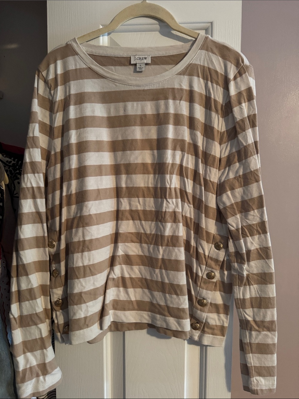 J. Crew Beige and White Striped Long-Sleeve Top